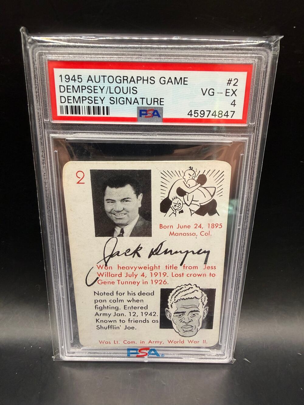 1945 Autographs Game Jack Dempsey Joe Louis PSA 4 1945 Leister Boxing, Champ